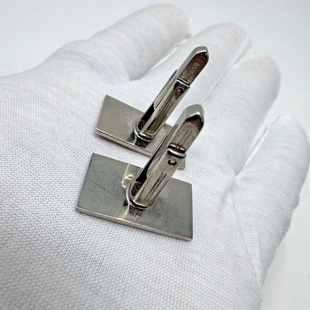 Vintage Silver Tone Rectangular Cufflinks Diagonal Stripe Modern 23.5mm